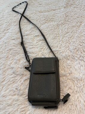 Black Pebbled Crossbody Messenger Phone Pouch